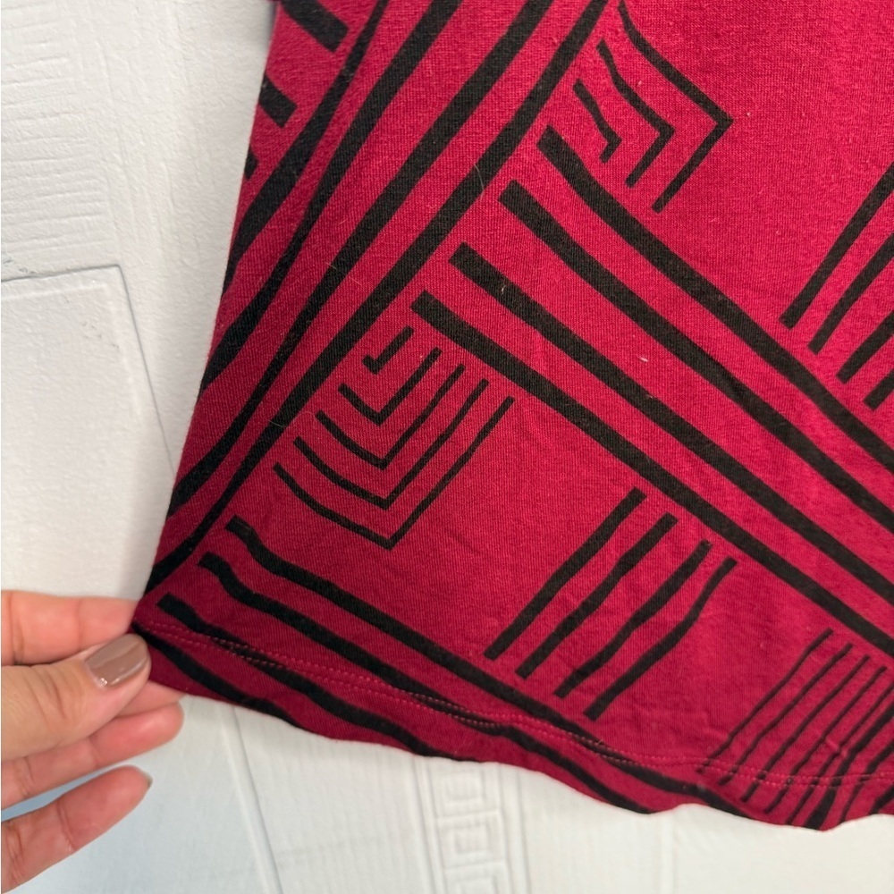 JM Collection Top Womens XXL Burgundy Black Geometric 3/4 Sleeve Tunic - Picture 3 of 12
